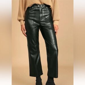 Blank NYC The Baxter Rib Cage Straight Leg Vegan Leather Pants Sz 29 Dark Green